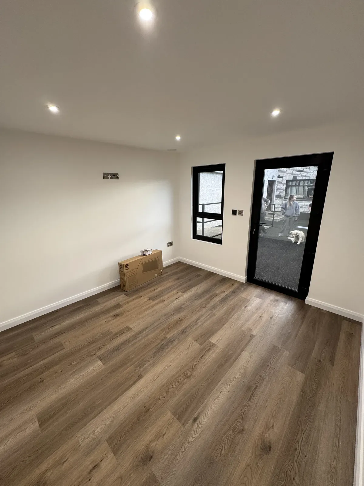 Garden room interior with glazed door and windows